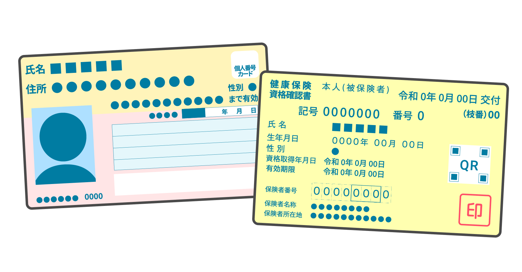 マイナンバーカード、資格確認書のイラスト